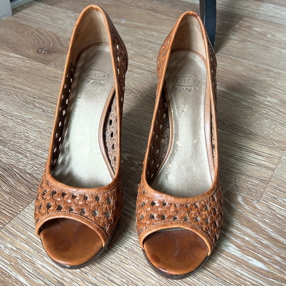 Circa Joan & David Rattan leather wood block heel with open toe women’s size 9 - Picture 6 of 9